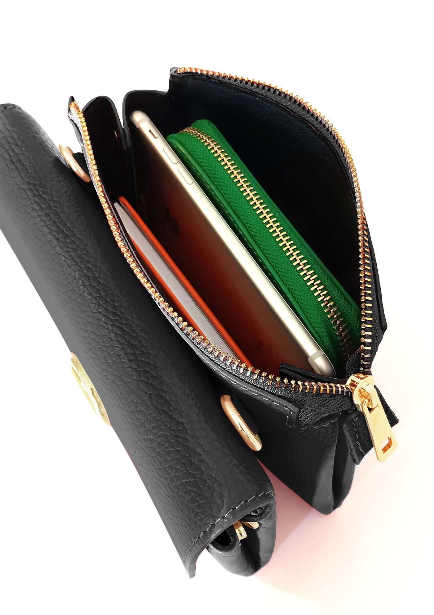 Sabrina Black Crossbody Italian Leather Handbag from LA LUPA / Inside View