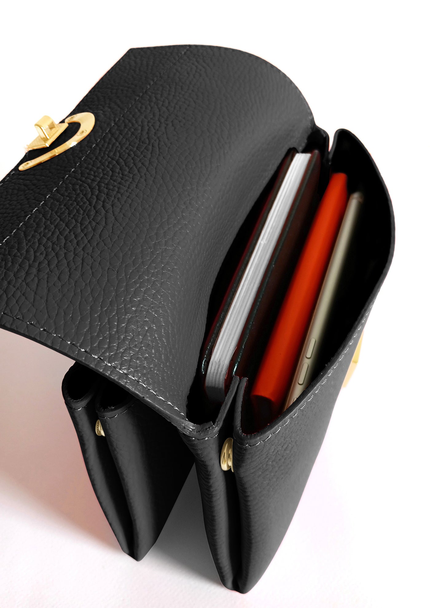 Sabrina Black Crossbody Italian Leather Handbag from LA LUPA / Inside View