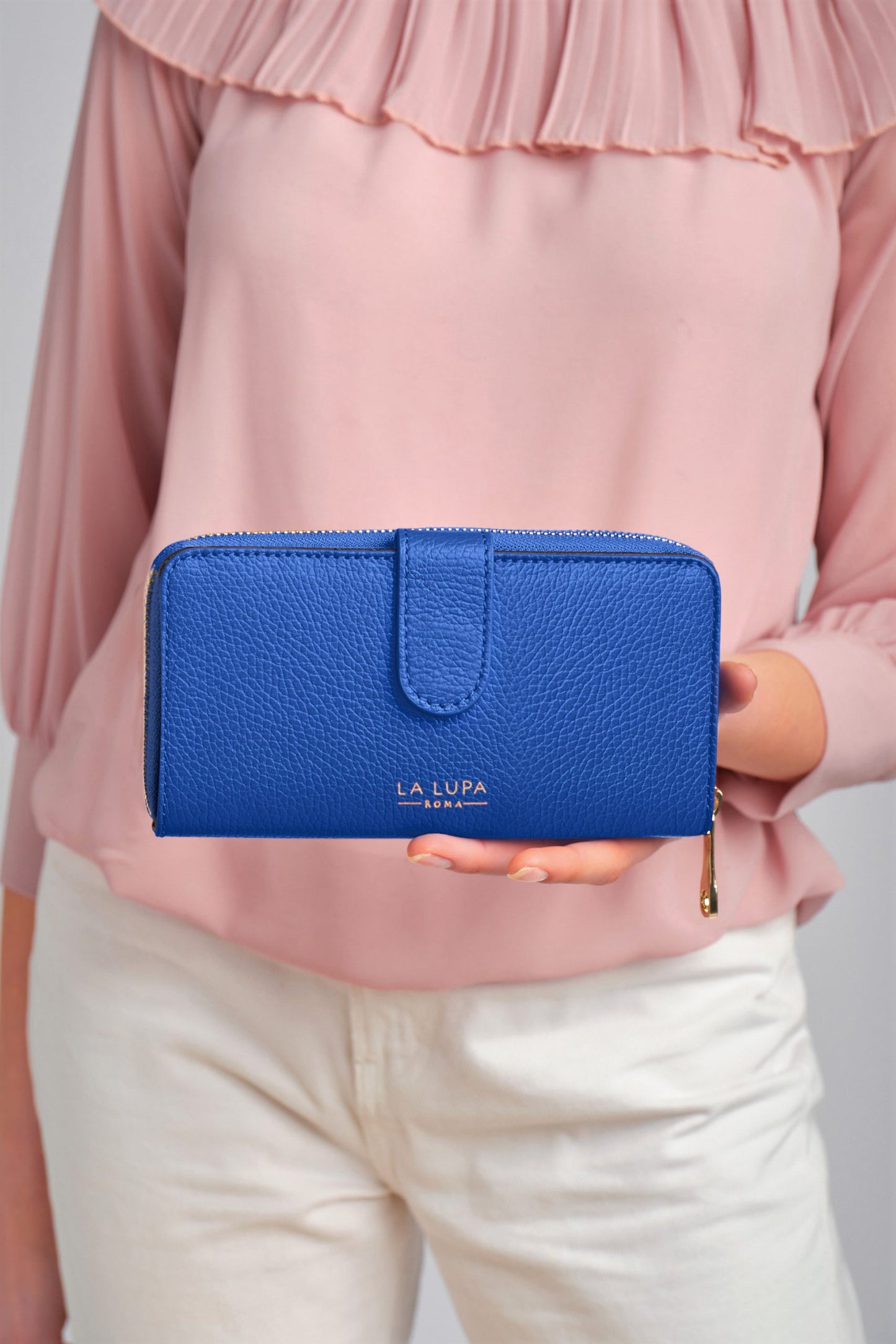 Eva Large Electric Blue Italian Leather wallet by LA LUPA