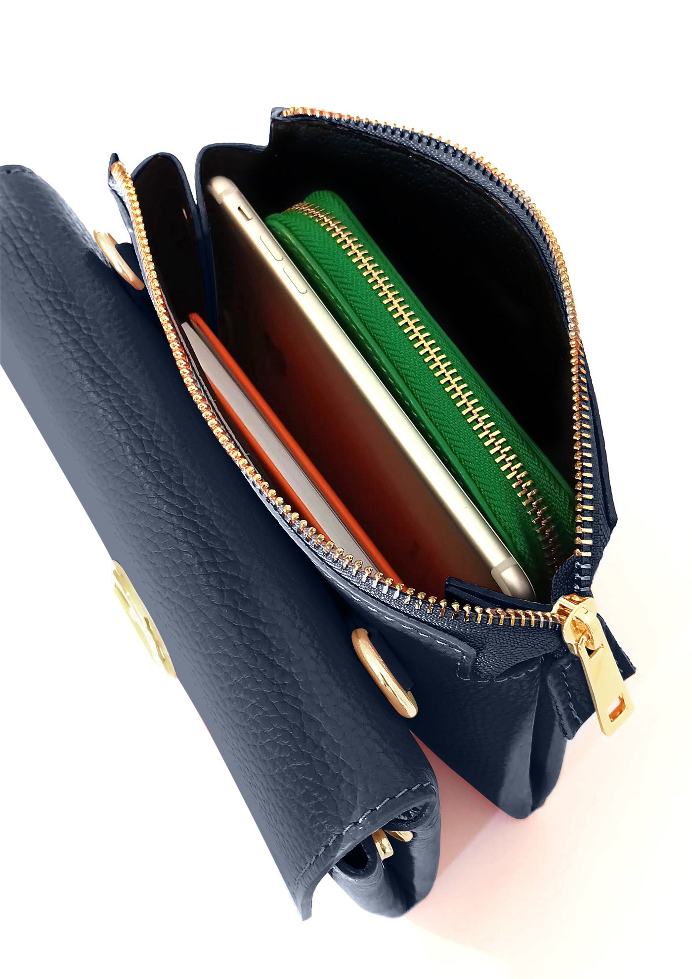 Sabrina Navy Crossbody Italian Leather Handbag from LA LUPA / Inside View