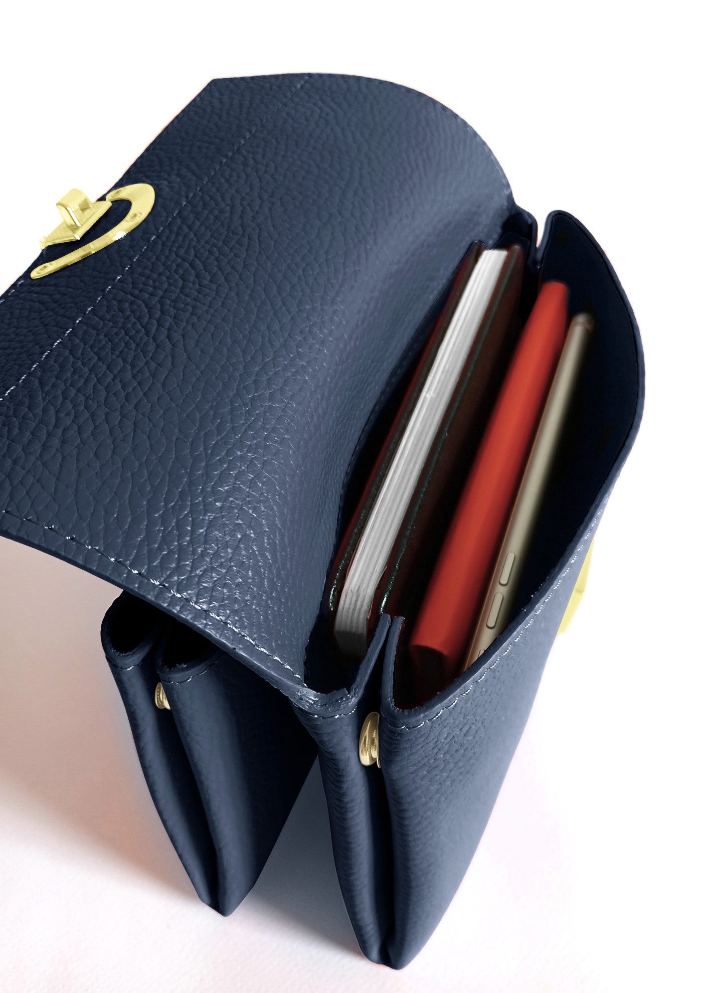 Sabrina Navy Crossbody Italian Leather Handbag from LA LUPA / Inside View