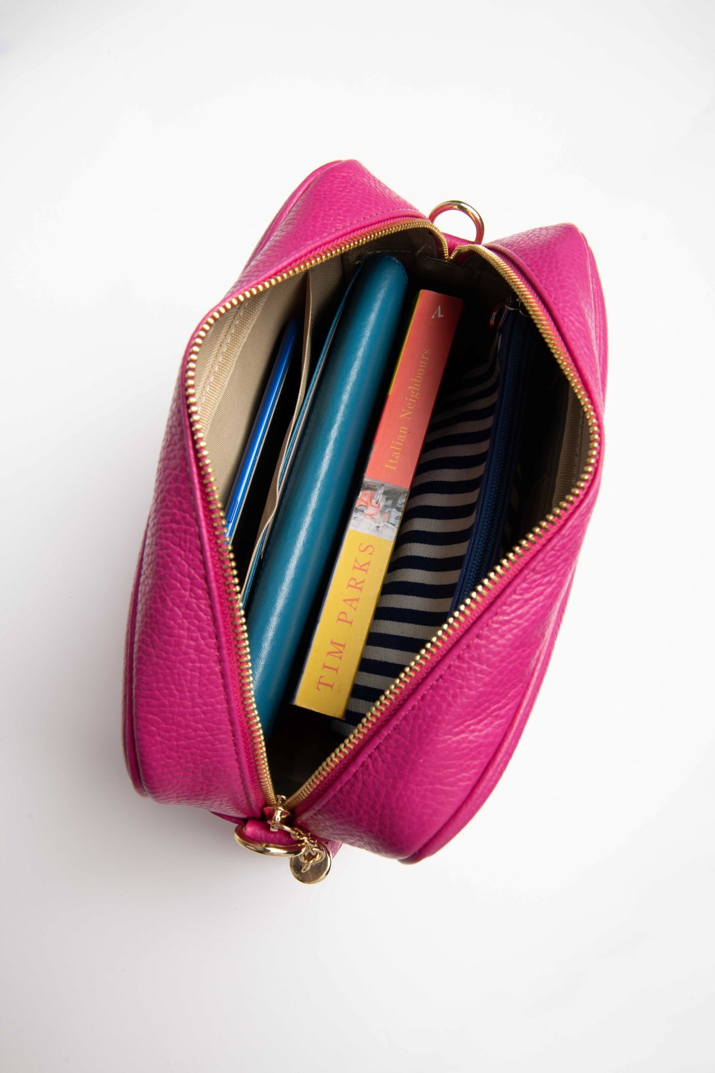 Allegra Fuschia Pink Crossbody Italian Leather Handbag by LA LUPA / See what fits inside