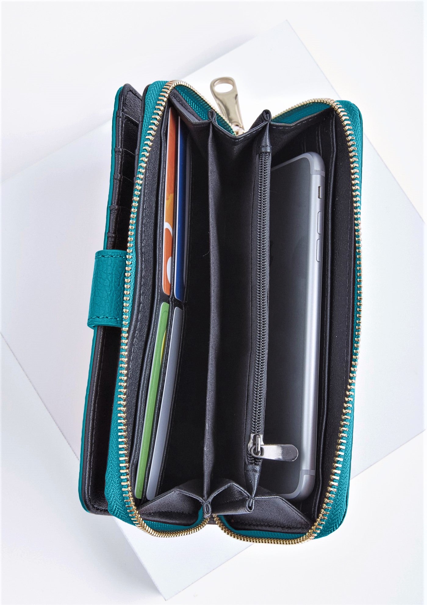Eva Large Turquoise Italian Leather wallet by LA LUPA / Inside View