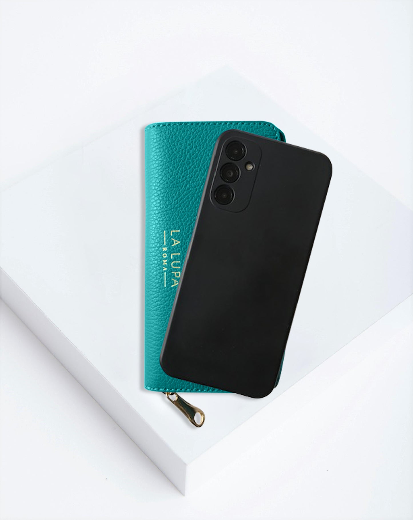 Eva Large Turquoise Italian Leather wallet by LA LUPA / Fits phone