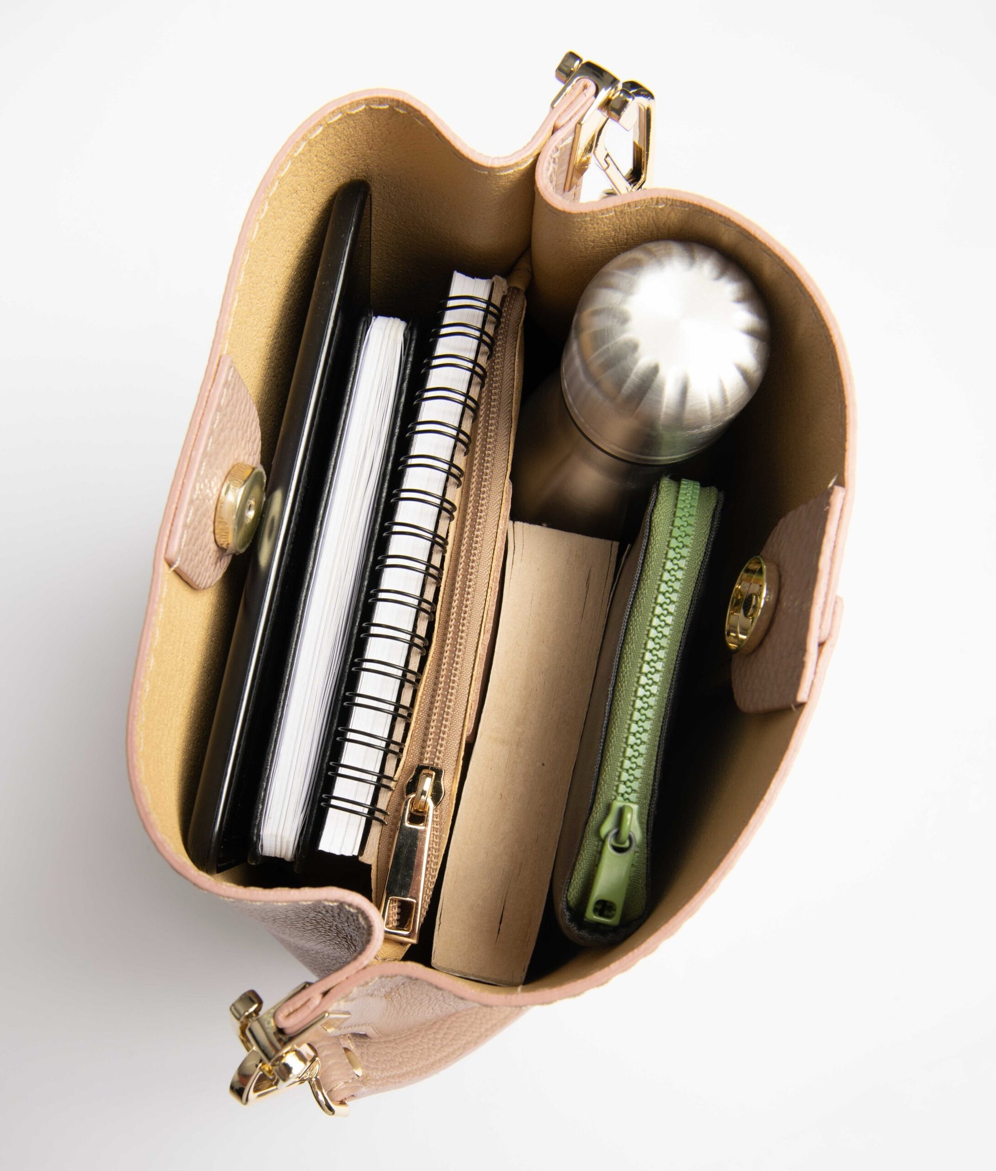 Livia Blush Crossbody Italian Leather handbag from LA LUPA  / Inside view